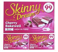 Skinny Dream Cherry Bakewell Milk Chocolate (5 x 22g bars) Pack of 3 Sweet Chewy Cocoa Caramel Nougat Block Breakfast Low Calorie Snack with Welari Thank You Card | (3pack) (330g)