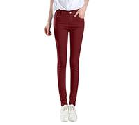 Skinny Jeans Women's Stretch Casual Trousers Slim Fit Plain Trousers Stretch Straight Trousers Jeans with Pockets Medium Waist Sweatpants Comfortable Soft Leggings Pencil Trousers S-XXL, Wine Red, L