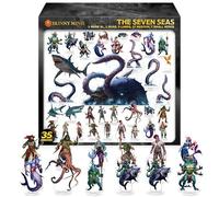 Skinny Minis 7 Seas Set Acrylic Flat Miniatures for Tabletop Games, Bulk 35 Fantasy Mini Figures, Pirates, XL Kraken, Mini Sea Creatures, Seafolk Heroes & Monsters, for Dungeon Masters