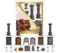 Skinny Minis Dungeon Terrain TTRPG Miniature Set Compatible with Pathfinder - 20 Acrylic Tabletop Terrain Pieces with Bases - Doors, Statues, Altars & Treasure for Fantasy RPG Dungeons