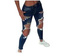 Skinny Ripped Jeans Womens Low Waisted Stretch Distressed Denim Pants Slim Fit Stretchy Ripped Boyfriend Jeans Casual Y2K Streetwear Destroyed Faded Trousers Denim with Hole