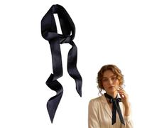 Skinny Scarf with Invisible Stitching, Long Black Silk Scarf Belt for Women, Thin Ribbon Tie Sash, Slender Headband Necktie, Anti-Wrinkle Luxury Matte Finish Satin Accessories, 5x200cm
