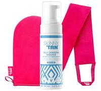 Skinny Tan Gradual Tanning Mousse - Medium Self Tan Mousse for a Natural Glow - Lightweight Easy to Apply Streak-Free, Even Finish 150 ml + Mitt + Back Applicator Bundle.