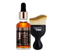 Skinny Tan Self-Tanning Face Drops - Customisable Self Tanner - Natural-Looking Fake Tan for Face - Gradual Face Self Tan Serum with Vegan Collagen 30ml Plus Miracle Brush Bundle.