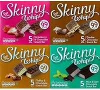 Skinny Whip 25g Chocolate Bars Guilt Free 99 Cal 4 Flavours Strawberry - Toffee - Mint - Double Chocolate 20 bars Total