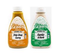 Skinny Zero Calorie Keto Curry Sauce and Garlic and Herb Sauce Twin Pack - Low Fat Salad Dressing with Skinny Food Syrup, Zero Sugar Table Condiments.