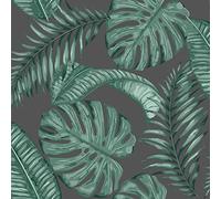 Muriva Wallpaper Dominica 180521 Tropical Leaf Pearl-Effect Embossed Green/Black 10m x 53cm