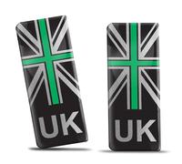 SkinoEu 2 x 3D Gel Silicone Badge Car Number Plate Self-Adhesive Stickers GB UK United Kingdom Union Jack Flag Black Silver Green EU Motorcycle Road Decals QS 4