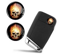 SkinoEu 2 x Diameter 14 mm Skull with Flames Fire Skull Key Emblem Stickers for Remote Control Car Moto Logo Key Badge Tuning KSK 14