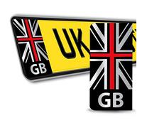 SkinoEu® 2 x Vinyl GB Badge Car Number Plate Silver Self-Adhesive Stickers Union Jack UK Decals QV 45