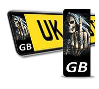 SkinoEu® 2 x Vinyl GB Badge Car Number Plate Skull Skeleton Self-Adhesive Stickers Decals QV 5