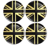SkinoEu 4 x 45 mm 3D Gel Stickers for Hub Caps Wheel Hub Cover Wheel Sticker Decals for Caps Vehicle Auto Tuning Emblem Black Gold UK United Kingdom Flag A 9545