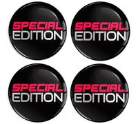 SkinoEu 4 x 50 mm 3D Gel Sticker for Hub Caps Wheel Hub Cover Wheel Sticker Decals for Caps Vehicle Car Tuning Emblem Special Edition Black Silver Red A 6150