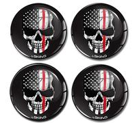SkinoEu® 4 x 50mm DOMED 3D WHEEL RIMS CENTER STICKERS FOR CENTRE HUB TRIM CAPS SKULL USA FLAG THIN RED LINE AUTO MOTO CAR LOGO BADGE A 3250