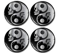SkinoEu® 4 x 60mm DOMED 3D WHEEL RIMS CENTER STICKERS FOR CENTRE HUB TRIM CAPS AUTO MOTO CAR LOGO BADGE YIN YANG SILVER A 8260