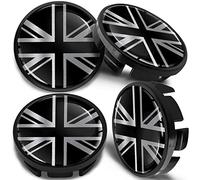 SkinoEu 4 x 65mm Wheel Centre Alloy Hub Center Caps Compatible with VW 3B7 601 171 / 6U7 601 171 Hubcaps United Kingdom Flag UK Union Jack Black Silver CV 29 new
