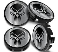 SkinoEu 4 x 65mm Wheel Centre Alloy Hub Center Caps Compatible with VW 3B7 601 171 / 6U7 601 171 Hubcaps Skull Silver Black CV 41