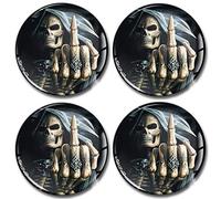 SkinoEu® 4 x 70mm DOMED 3D WHEEL RIMS CENTER STICKERS FOR CENTRE HUB TRIM CAPS SKULL AUTO MOTO CAR LOGO BADGE A 2570