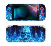 SKINOWN Full Set Faceplate Skin Decal Stickers for Switch Lite with 2Pcs Screen Protector (Blue Skull)