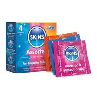 Skins Assorted Condoms Multipack, Ultra-Thin, Natural & Dots & Ribs. No Latex Smell and Extra Lubrication for Maximum Pleasure. Natural Look That Feels Like Real Skin - Pack of 4