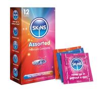 Skins Assorted Multipack Condoms, 12 Pack of Premium Skins Ultra-Thin, Natural & Dots & Ribs Condoms Extra Safe Pleasure Condom for Adults, No Latex Smell, Extra Lubrication for Maximum Pleasure