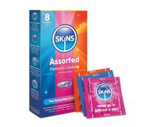 Skins Assorted Multipack Condoms, 8 Pack of Premium Skins Ultra-Thin, Natural & Dots & Ribs Condoms Extra Safe Pleasure Condom for Adults, No Latex Smell, Extra Lubrication for Maximum Pleasure