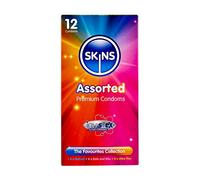Skins Assorted Condoms Multipack, Ultra-Thin Condoms, Natural & Dots & Ribs Condoms - No Latex Smell and Extra Lubrication for Maximum Pleasure - Natural Look That Feels Like Real Skin - Pack of 12