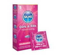 Skins Dots and Ribs Condoms, 8 Pack of Premium Skins Condom Dot and Ribs Extra Safe Pleasure Condoms for Adults, No Latex Smell, Extra Lubrication, Ultra Thin Extra Feel for Maximum Pleasure