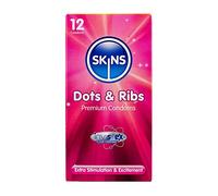 Skins Dots and Ribs Textured Premium Condoms Multipack, No Latex Smell and Extra Lubrication, Pack of 12