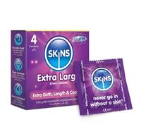 Skins Extra Large XL Condoms - Natural Latex Extra Large Condom; pre lubed for Comfort - Discreet Pack of 4
