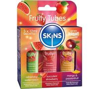 Skins Flavoured Lube Set - 3 Flavoured Water Based Lubes - Fruity Edible Lubricant & Licks - Watermelon, Strawberry and Mango & Passionfruit Flavoured Lube for Oral Pleasure & Intercourse