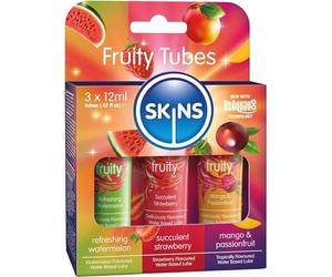 SKINS Flavoured Lube Set - 3 Flavoured Water Based Lubes - Fruity Edible Lubricant & Licks - Watermelon, Strawberry and Mango & Passionfruit Flavours of Lube for Oral Pleasure & Intercourse