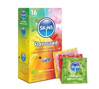 Skins Mixed Flavoured Condoms Thin Extra Feel, 16 Pack of Premium Skins Flavoured Condoms Extra Safe Pleasure Condom for Adults, Ultra Thin for Oral Extra Pleasure