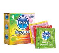 Skins Mixed Flavoured Condoms Thin Extra Feel, 4 Pack of Premium Skins Flavoured Condoms Extra Safe Pleasure Condom for Adults, Ultra Thin for Oral Extra Pleasure