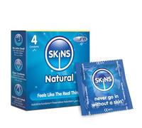Skins Natural Ultra-Clear Condoms Multipack No Latex Smell and Extra Lubrication for Comfort and Pleasure; Thin Feel and Safe with Natural Look That Feels Like Real Skin - Pack of 4