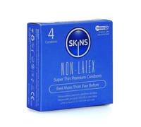 Skins Non-Latex Condoms 4 Pack, Regular Size, Super Thin Strong Latex Free Condom for Men, Smooth Shape, Thermo Fit Technology, Ultra Thin Condoms, Clear, Odourless, Hypoallergenic Condom