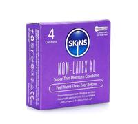 Skins Non-Latex XL Condoms 4 Pack, Regular Size, Super Thin Strong Latex Free Condom for Men, Smooth Shape, Thermo Fit Technology, Ultra Thin Extra Large Condoms, Clear, Odourless, Hypoallergenic