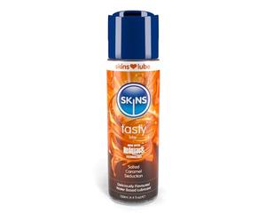 Skins Salted Caramel Flavoured Lube 130ml - Indulgent Water Based Lubricant for Oral & Intimate Use - Vegan Edible Sex Lube Gel - Sugar-Free, Non-Sticky, Lickable Lubricant - Safe with Toys & Condoms