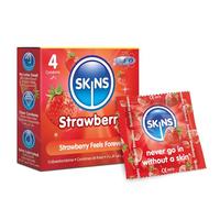 Skins Strawberry Flavoured Condoms Thin Extra Feel, 4 Pack of Premium Skins Extra Safe Pleasure Condom for Adults, Ultra Thin for Oral Extra Pleasure