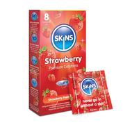Skins Strawberry Flavoured Condoms Thin Extra Feel, 8 Pack of Premium Skins Flavoureds Extra Safe Pleasure Condom for Adults, Ultra Thin for Oral Extra Pleasure