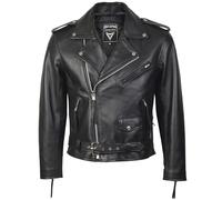 Skintan Mens Black Real 100% Genuine Leather Brando Motorcycle Biker Classic Motorbike Jacket 8XL - 58