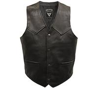 Skintan Mens Real Genuine Leather Full Grain Cowhide Plain Motorcycle Biker Waistcoat Classic Custom Cruiser Motorbike Jacket Vest in Black Size 7XL 56