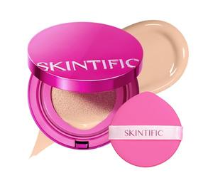 SKINTIFIC Cushion - High Coverage Foundation and Glow Finish - Long-Lasting Moisturizing Makeup with Peptides and Hyaluronic Acid - Pore-free Effect and Rust Protection - 02 Ivory