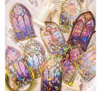 SKIONCE Holographic Transparent Glitter Stickers,40 Pieces Window Frame Scrapbook Junk Journal Stickers for Journaling Resin Accessories Card Making Crafts,Scrapbooking Sticker Supplies