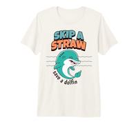 Skip A Straw Save The Dolphins Earth Day Protect Oceans Premium T-Shirt