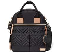 Skip Hop 200675, Multi-Function Baby Travel Bag with Changing Pad, Stroller Straps, Bottle Bag and Pacifier Pocket, Vegan Leather, Black with Gold Trim, Suite 6-in-1 Diaper Backpack Set