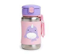 Skip Hop Toddler Sippy Cup with Straw, Zoo Stainless Steel Straw Bottle, Narwhal