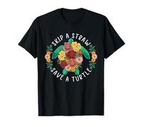 Skip Straw Save Turtle Shirt Floral Earth Day Planet Graphic T-Shirt