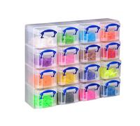 Really Useful Clear Plastic Organiser and Clear Boxes to Organiser, 16 x 0.14 Litre Storage Boxes in a Clear Plastic Organiser and Assorted Boxes