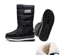 SkiPdr Mens Winter Snow Boots Waterproof Lightweight Warm Fashion Mid Height Boots, black, 11 UK